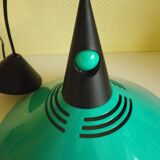 Emerald blue metal pendant light, Memphis style, space age -1980-