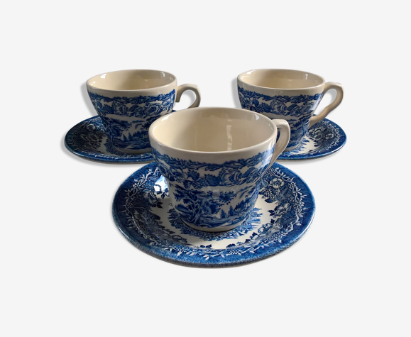 English Ironstone Tableware Ltd (EIT) "Kingswood" blue-white cups and  saucers | Selency