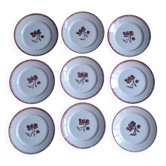 9 assiettes plates Badonviller fleurs