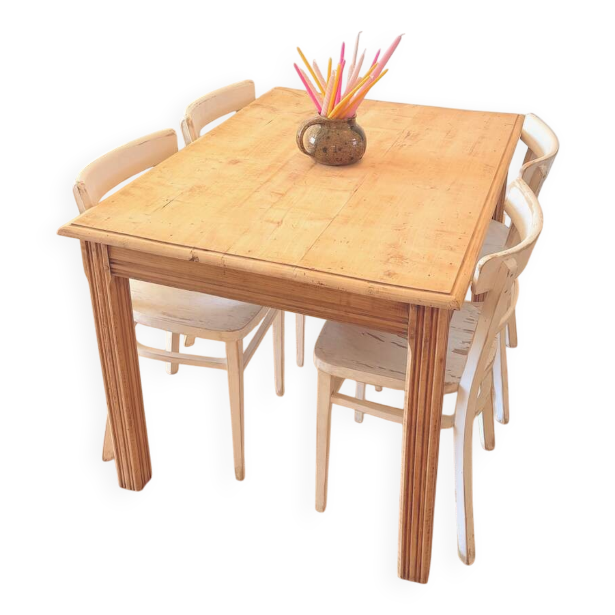 Art Deco sanded raw wood table