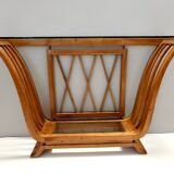Art Deco Cherrywood Console Table with a Rectangular Glass Top, Italy