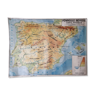 MDI Pedagogical Map, 1966, physical map of the Iberian Peninsula