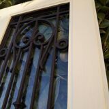Porte d’entrée ancienne en chêne vitrée grilles en fonte 1925