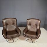 Pair of leather swivel armchairs by PEEM, Finland, 1970s