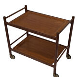 Serving trolley side table in teak veneer  1960
