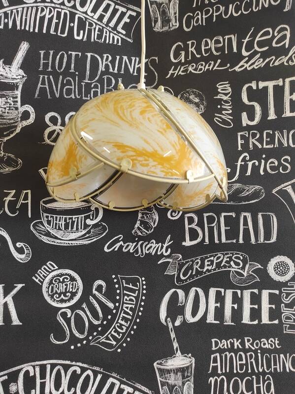 Glass light fixture, yellow and white