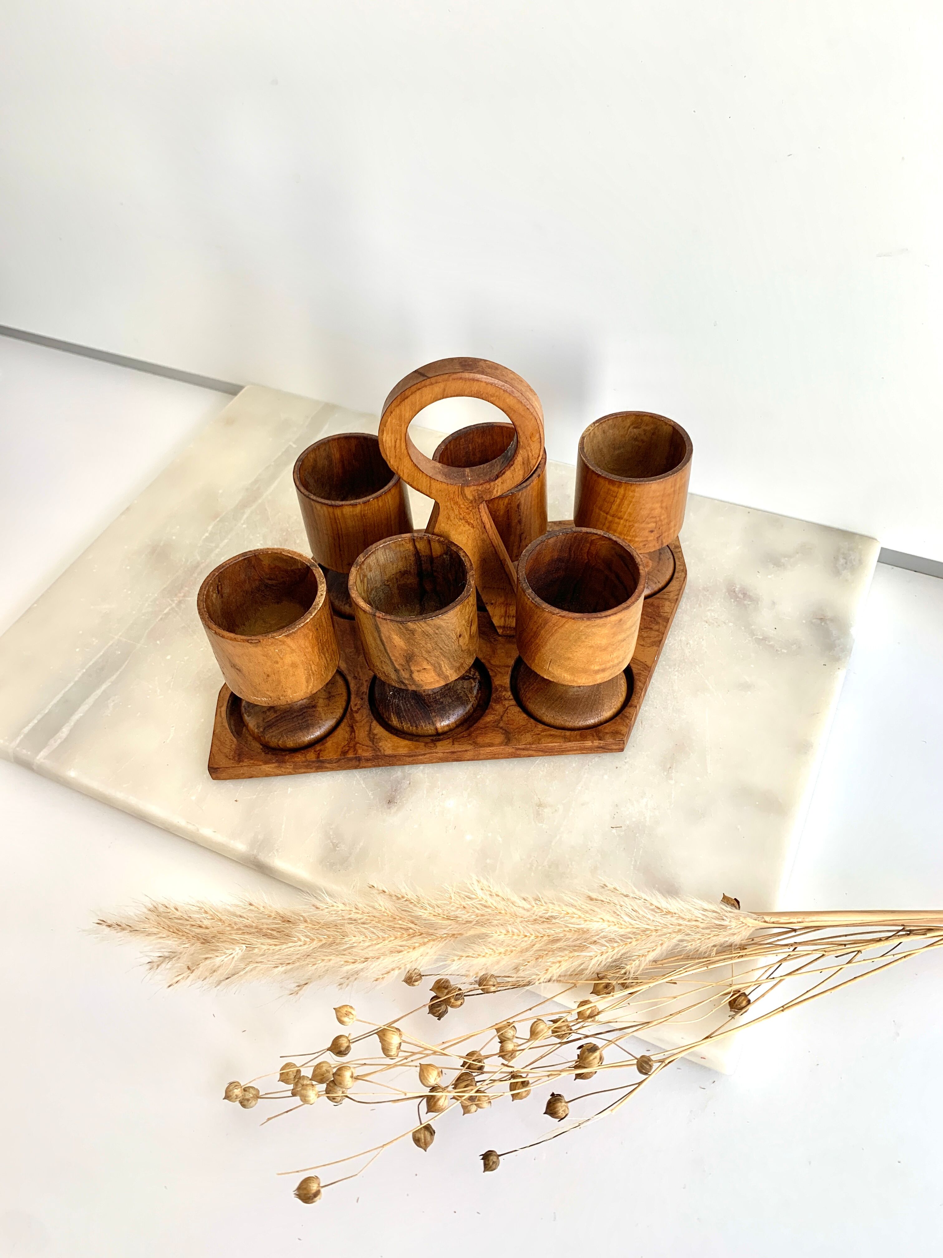 Set of wooden eggcups 60's