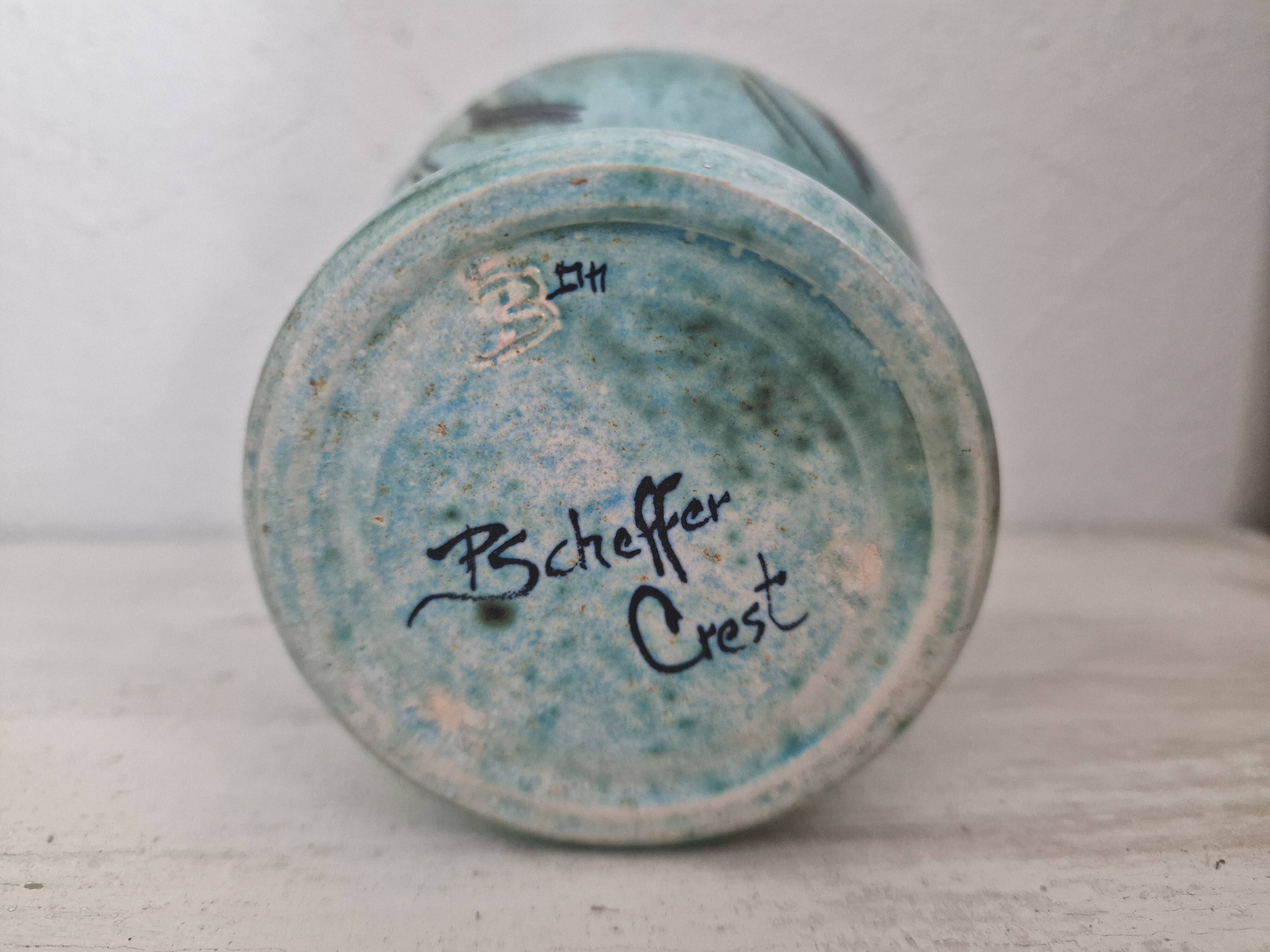 Vintage vase with fish decor by Pierre Scheffer