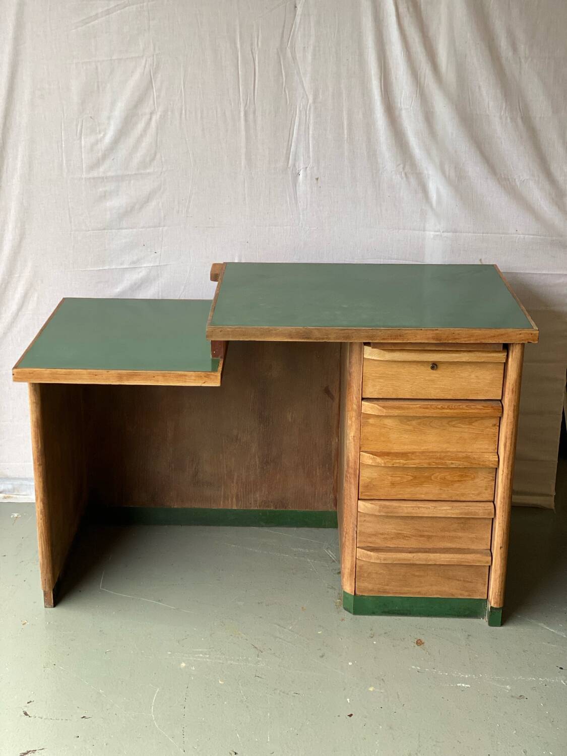 Vintage green Formica desk renovated in raw wood