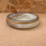 Ancien Cendrier Albâtre + Contour Laiton Accessoires Fumeur Vintage #B181