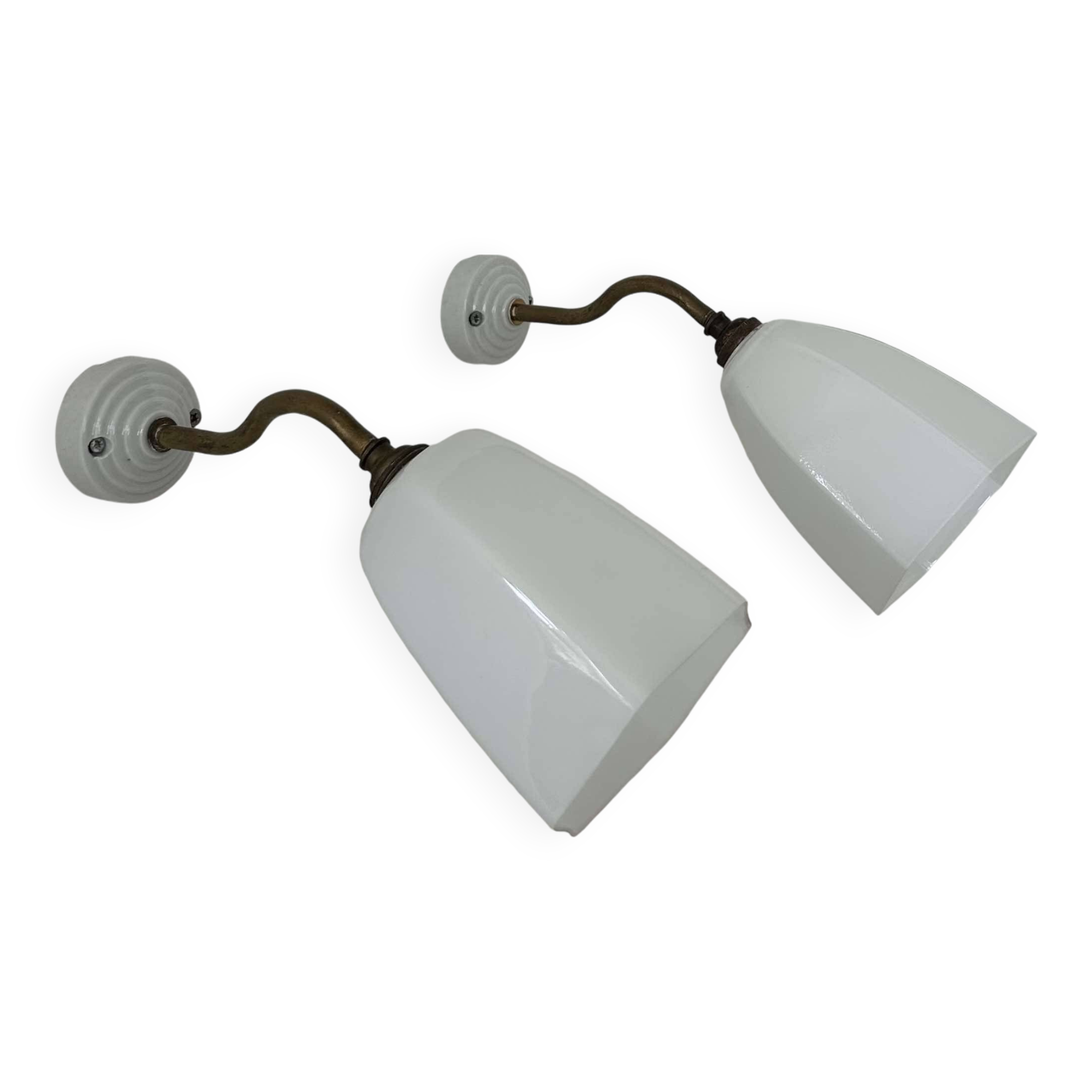 Pair of brass and opaline wall lights, France 1930