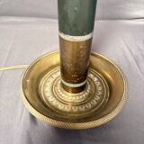Antique Empire Column Lamp Base, Gilded Brass, Green Candle Holder Chandelier