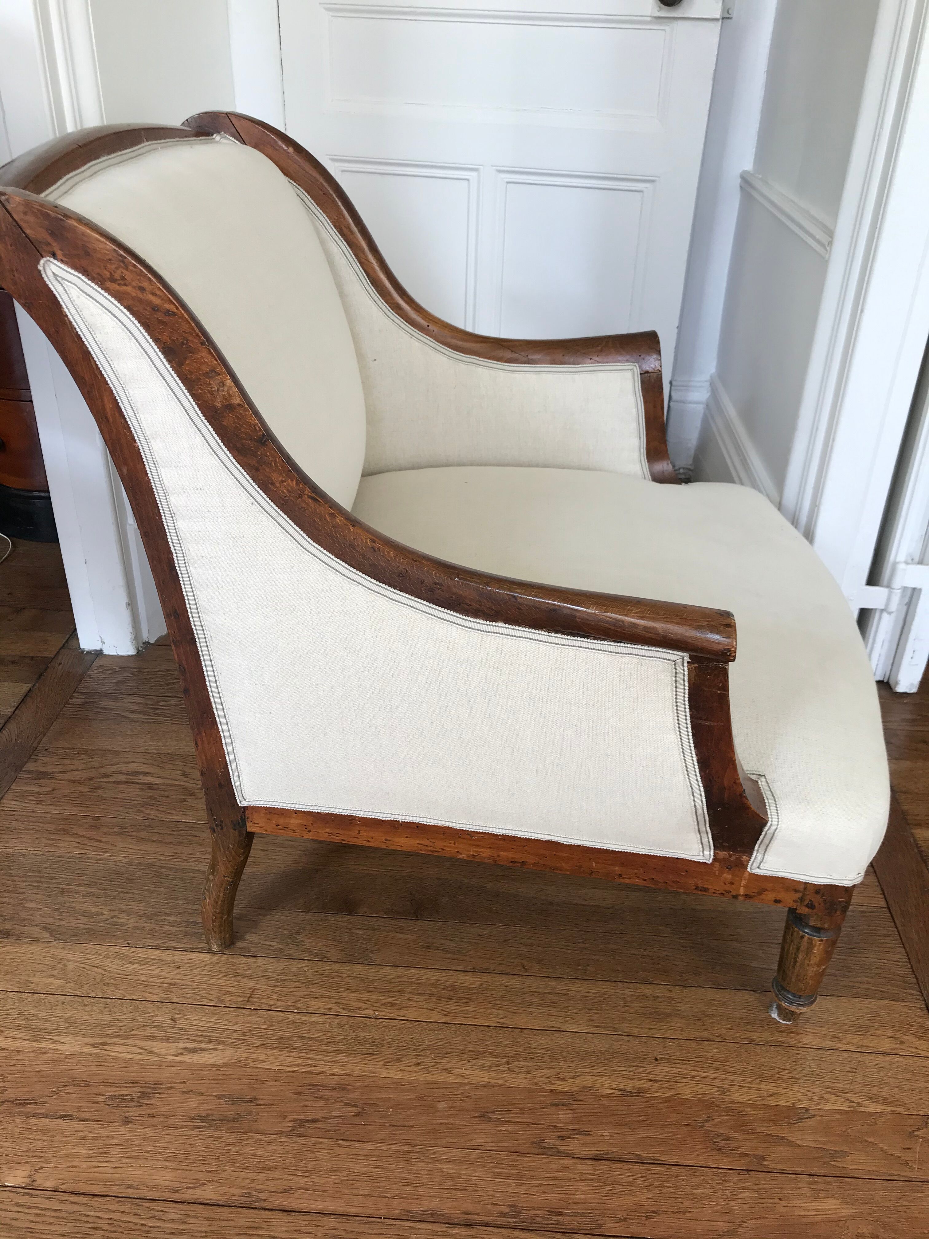 Original old armchair covered linen