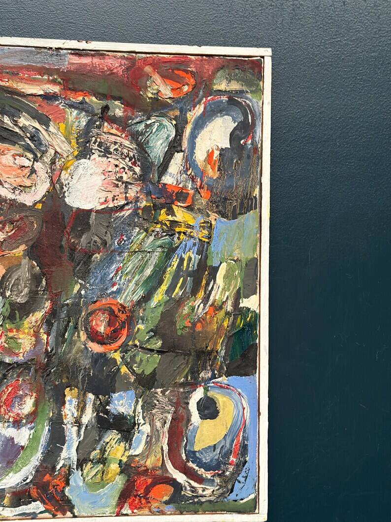 Original Swedish Oil on Canvas – “Abstract Composition” by Valter Gibson – Dated 1965 – Vintage & Framed