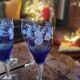 6 verres à pied d'art, bleu cobalt émaillé et doré