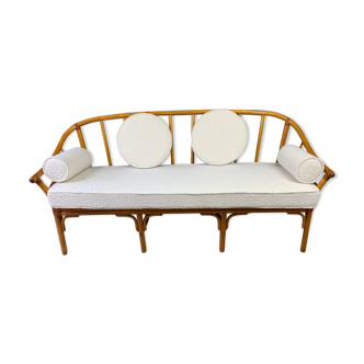 Rattan bench with "loop" fabric