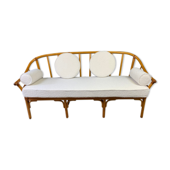 Banquette rotin avec tissu "bouclettes"