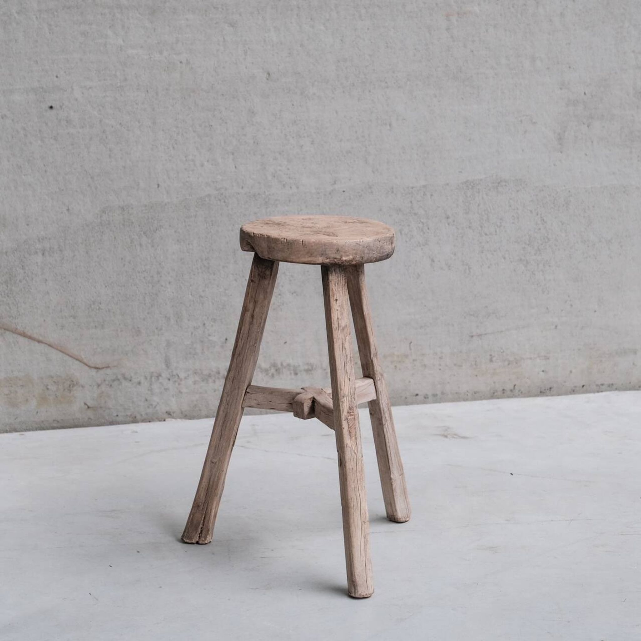 Primitive Mid-Century French Wooden Stool or Side Table