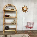 Library in burr rattan wicker natural bamboo old 1950