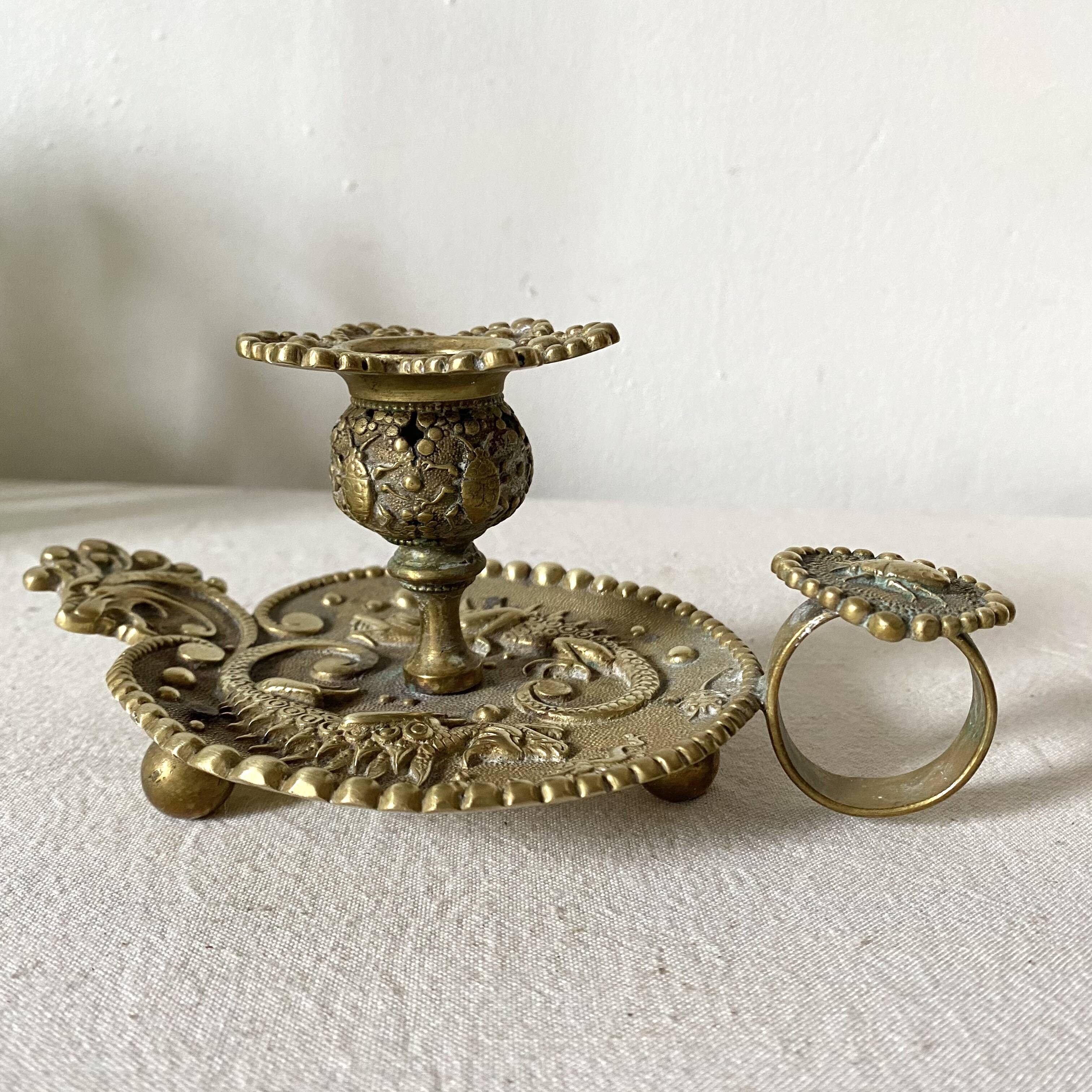 Brass thumb candle holder, scarab