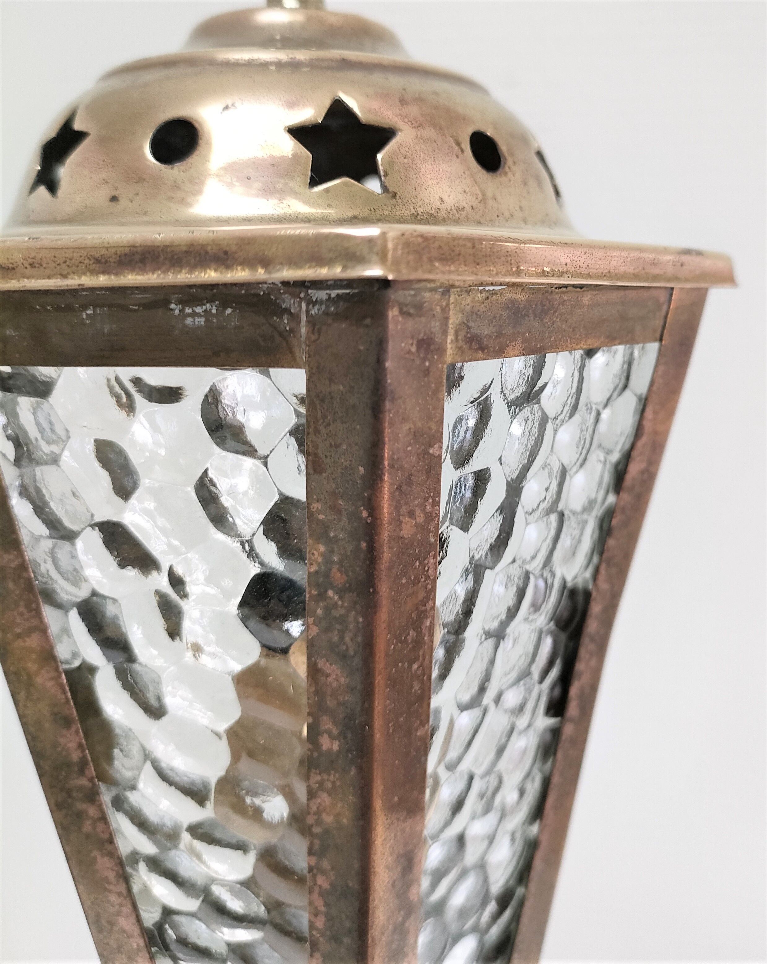 Lampe lanterne laiton et verre début XXème