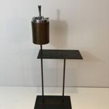Modernist ashtray in black lacquered metal and brass