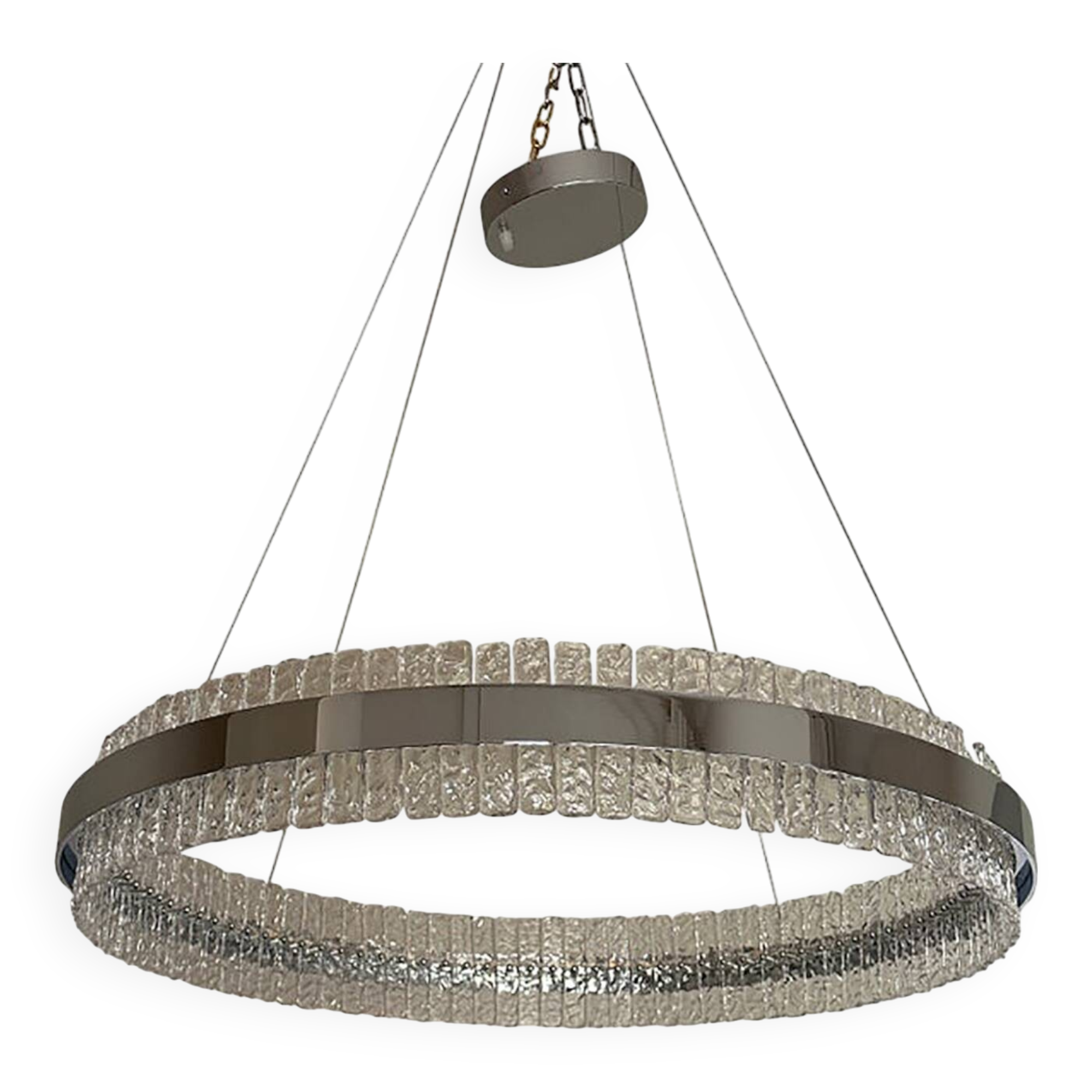 Murano Glass Pendant Chandelier Hammered Clear Glass in Polish Kromo Ring W