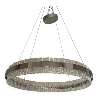 Murano Glass Pendant Chandelier Hammered Clear Glass in Polish Kromo Ring W