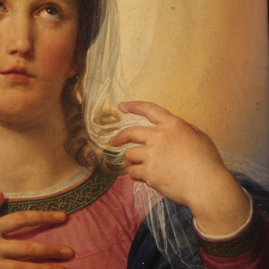 19th century panel painting, Virgin Mary in contemplation