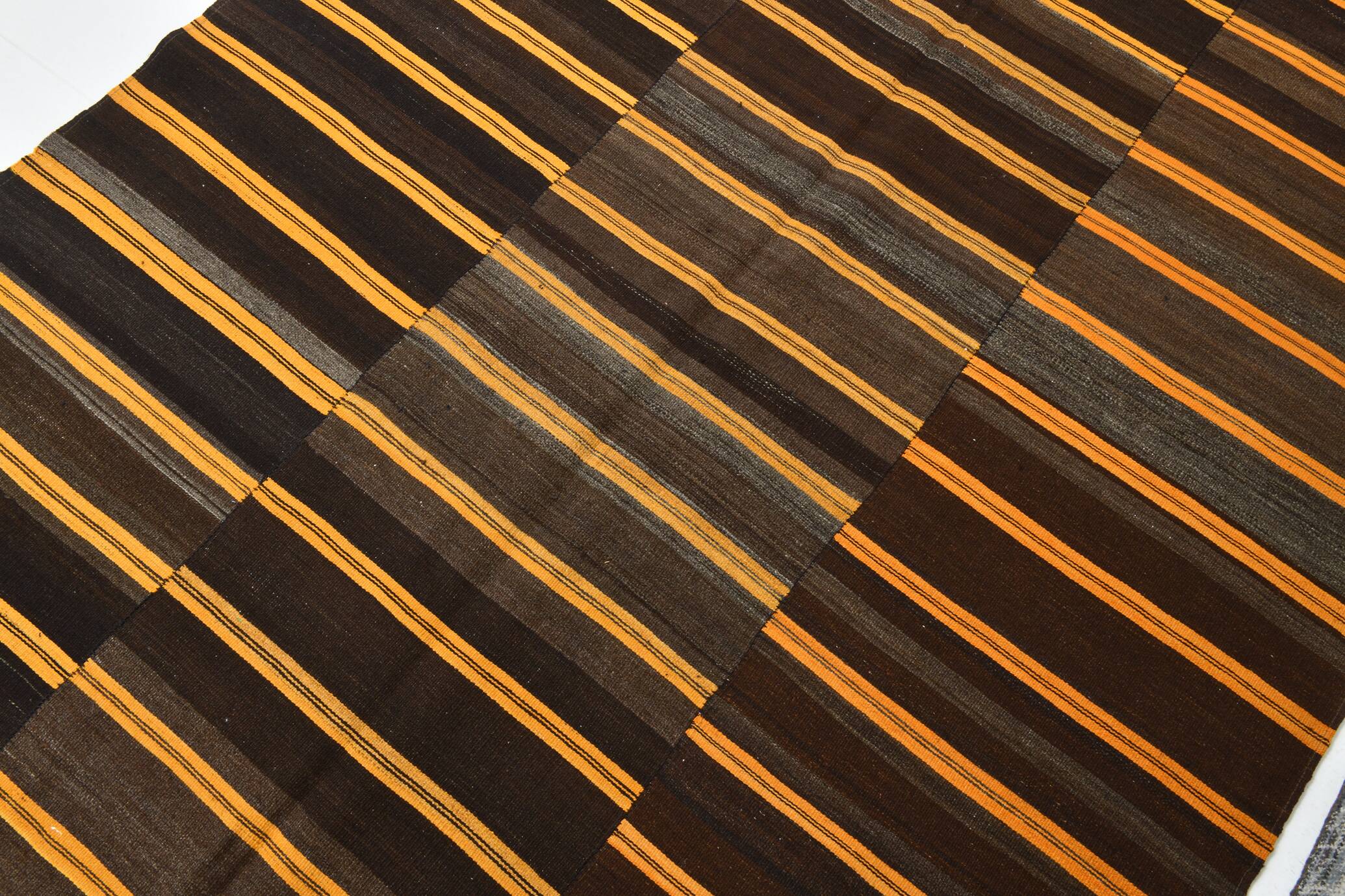 Tapis Kilim vintage rayé orange et marron 6x9, 172x291 cm