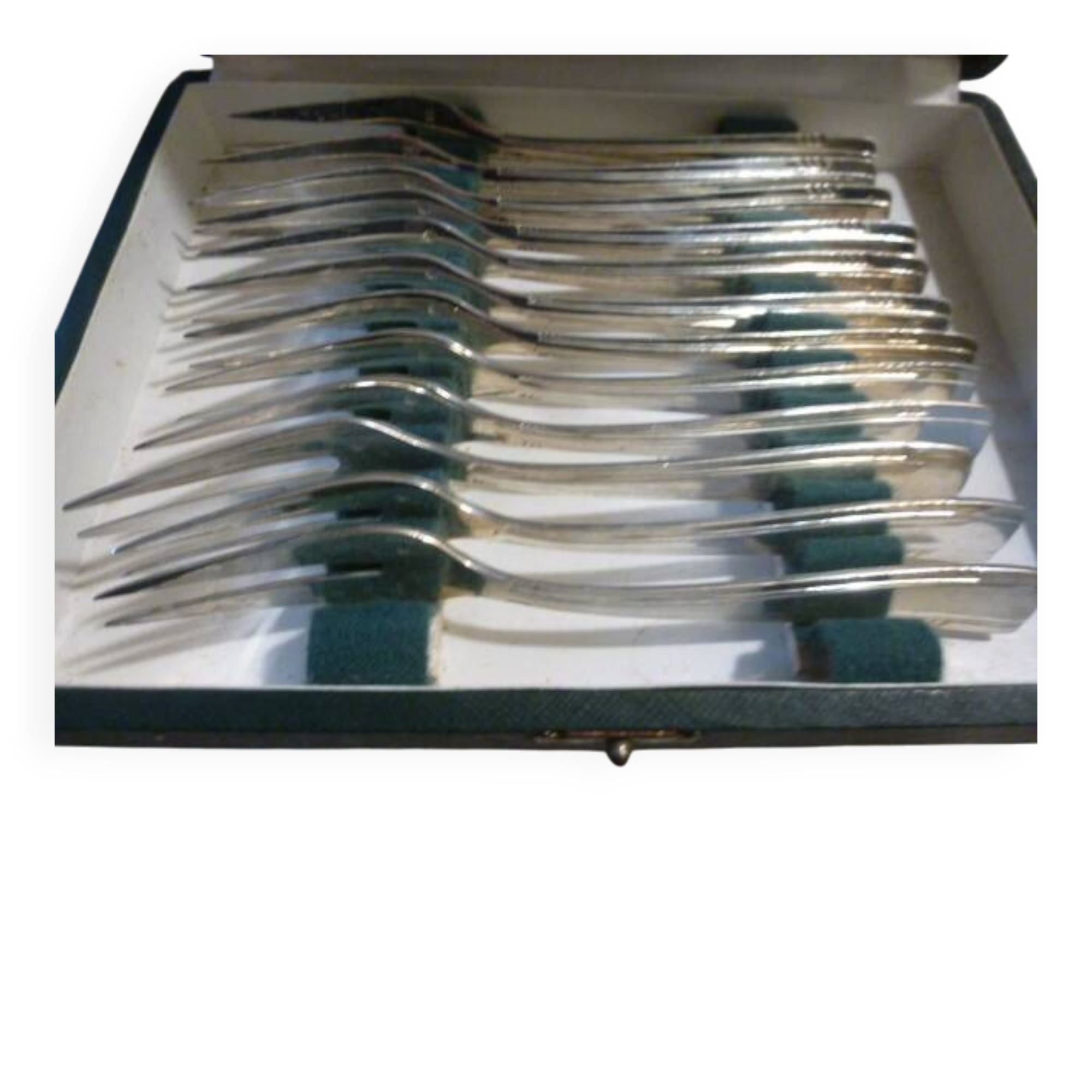 set of 12 silver fish forks