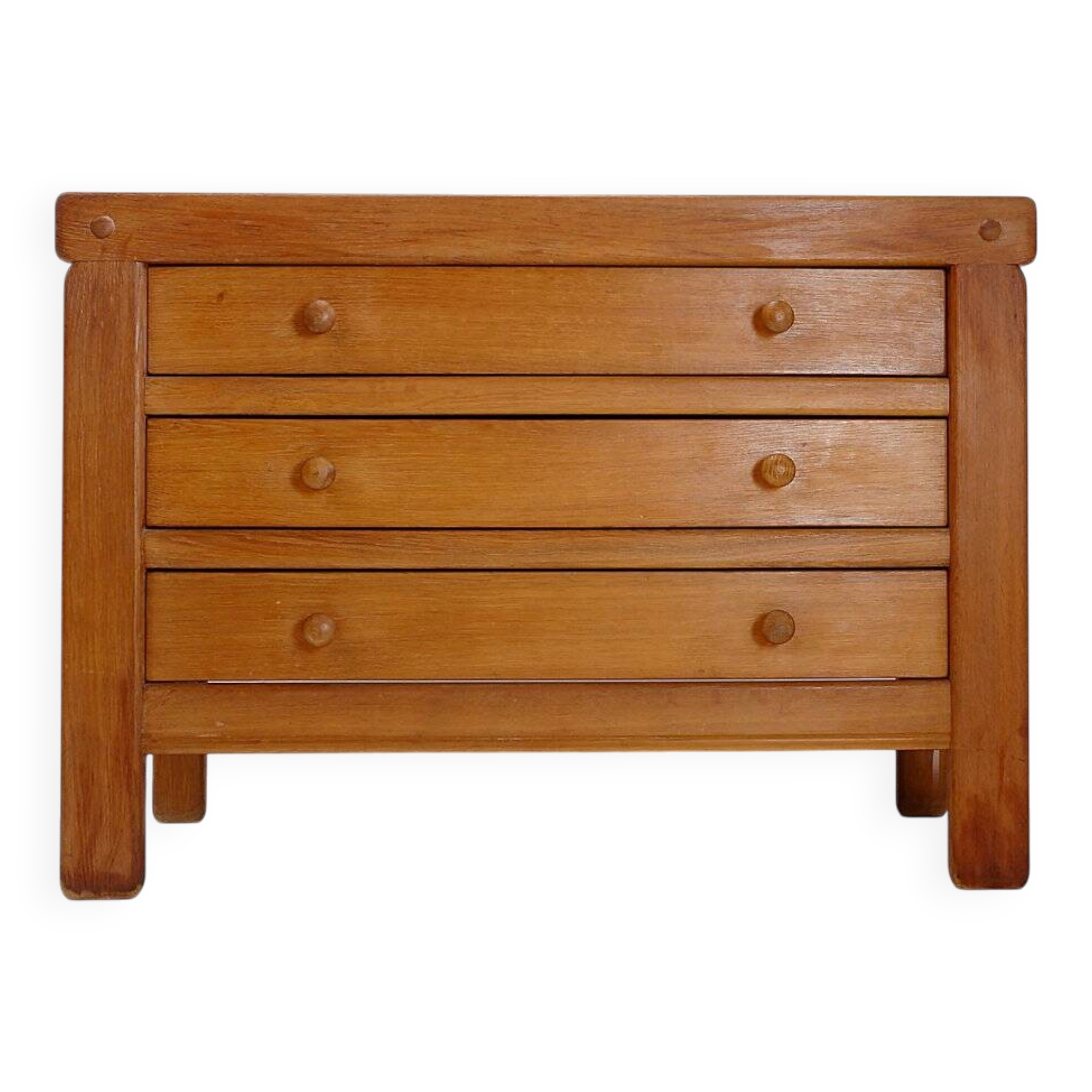 Solid wood chest of drawers in Pierre Chapo style - 1960s