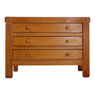 Solid wood chest of drawers in Pierre Chapo style - 1960s