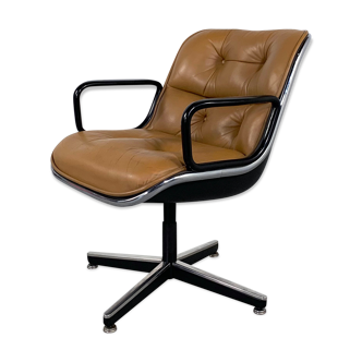 Camel leather office chair by Charles Pollock for Knoll, 1970