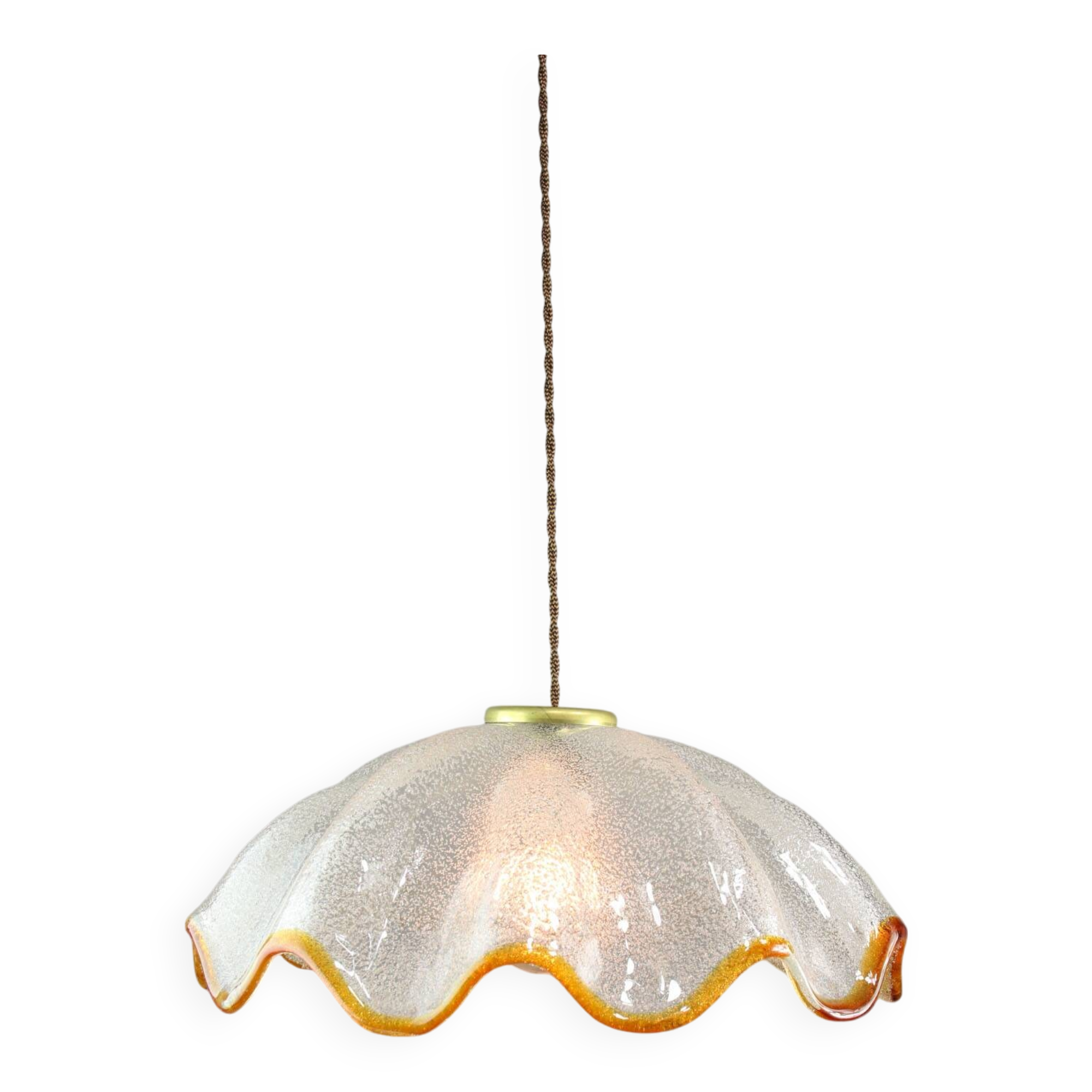 Mid-Century Italian Murano Glass and Brass Pendant Lamp