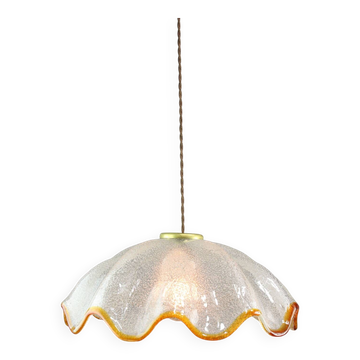 Mid-Century Italian Murano Glass and Brass Pendant Lamp