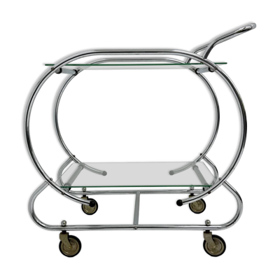 Chariot de bar Art déco en chrome tubulaire, années 1930