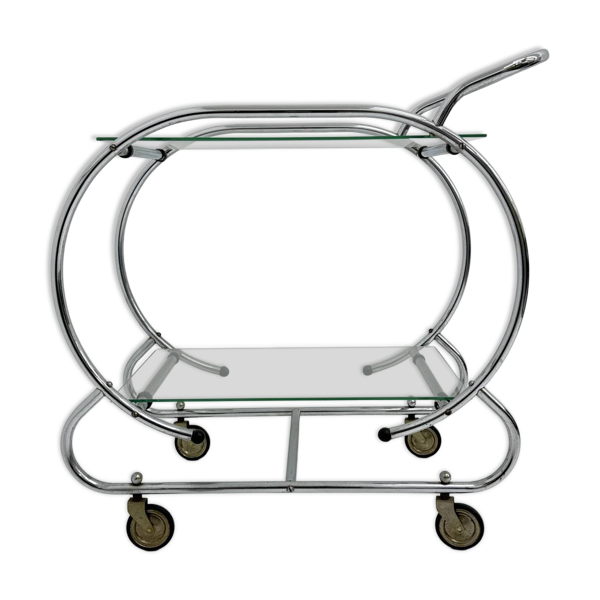 Chariot de bar Art déco en chrome tubulaire, années 1930