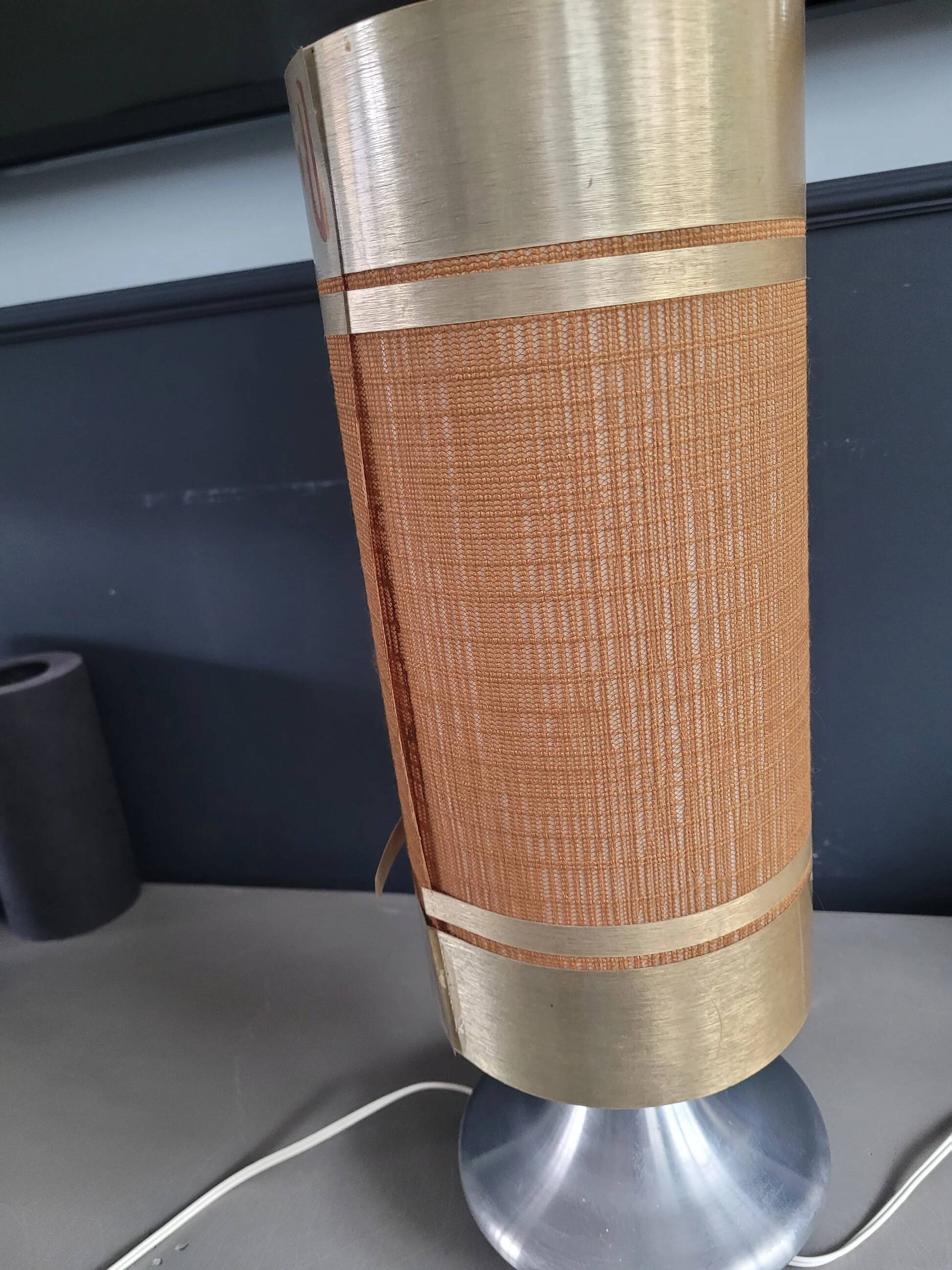 Vintage table lamp with brushed aluminium base - cylinder shade