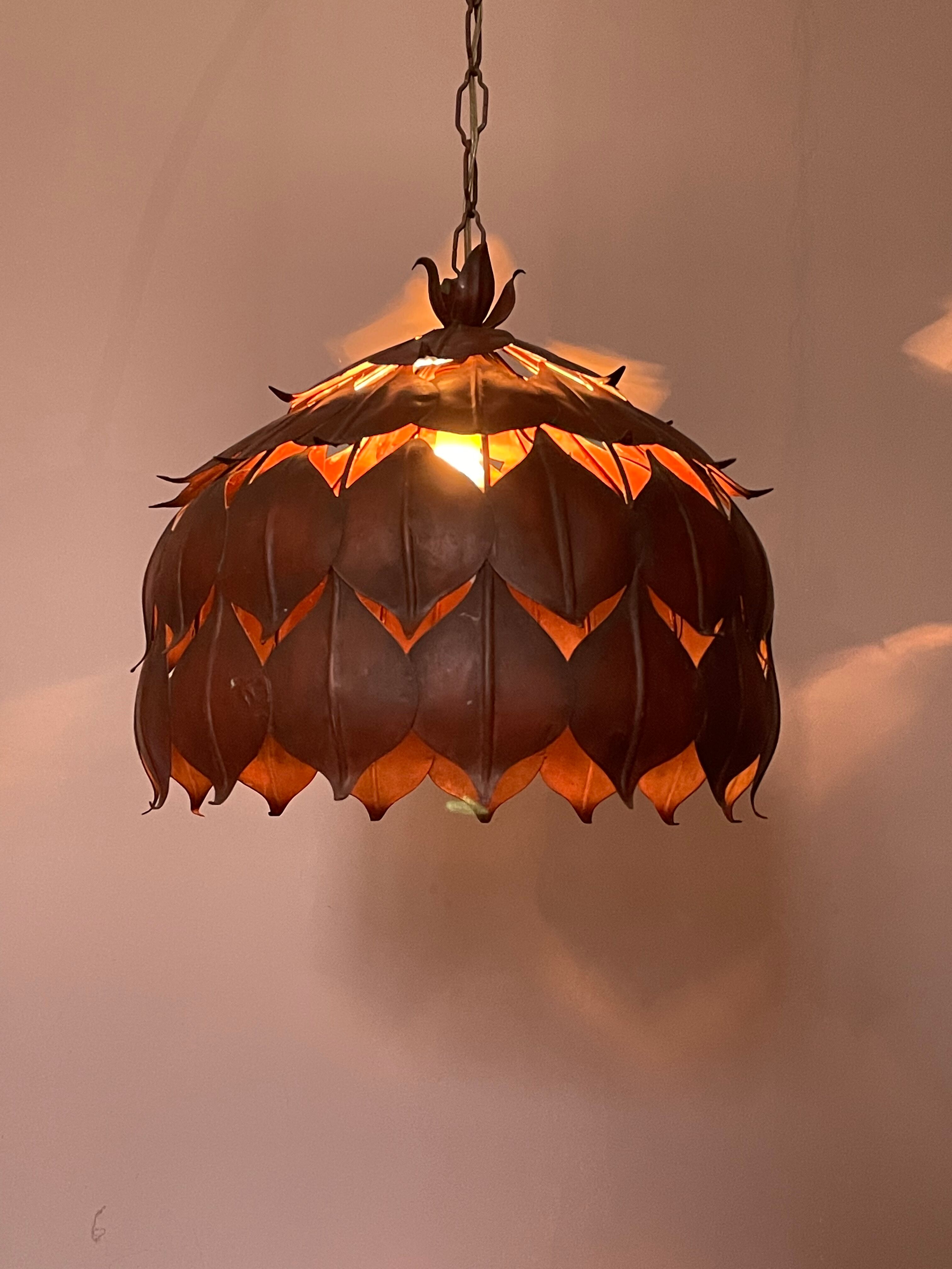 1970s metal chandelier Hans Kogl leaf patterns