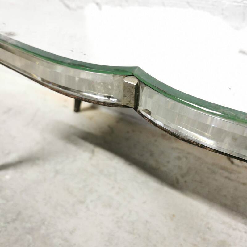 Table basse art déco plateau miroir biseauté
