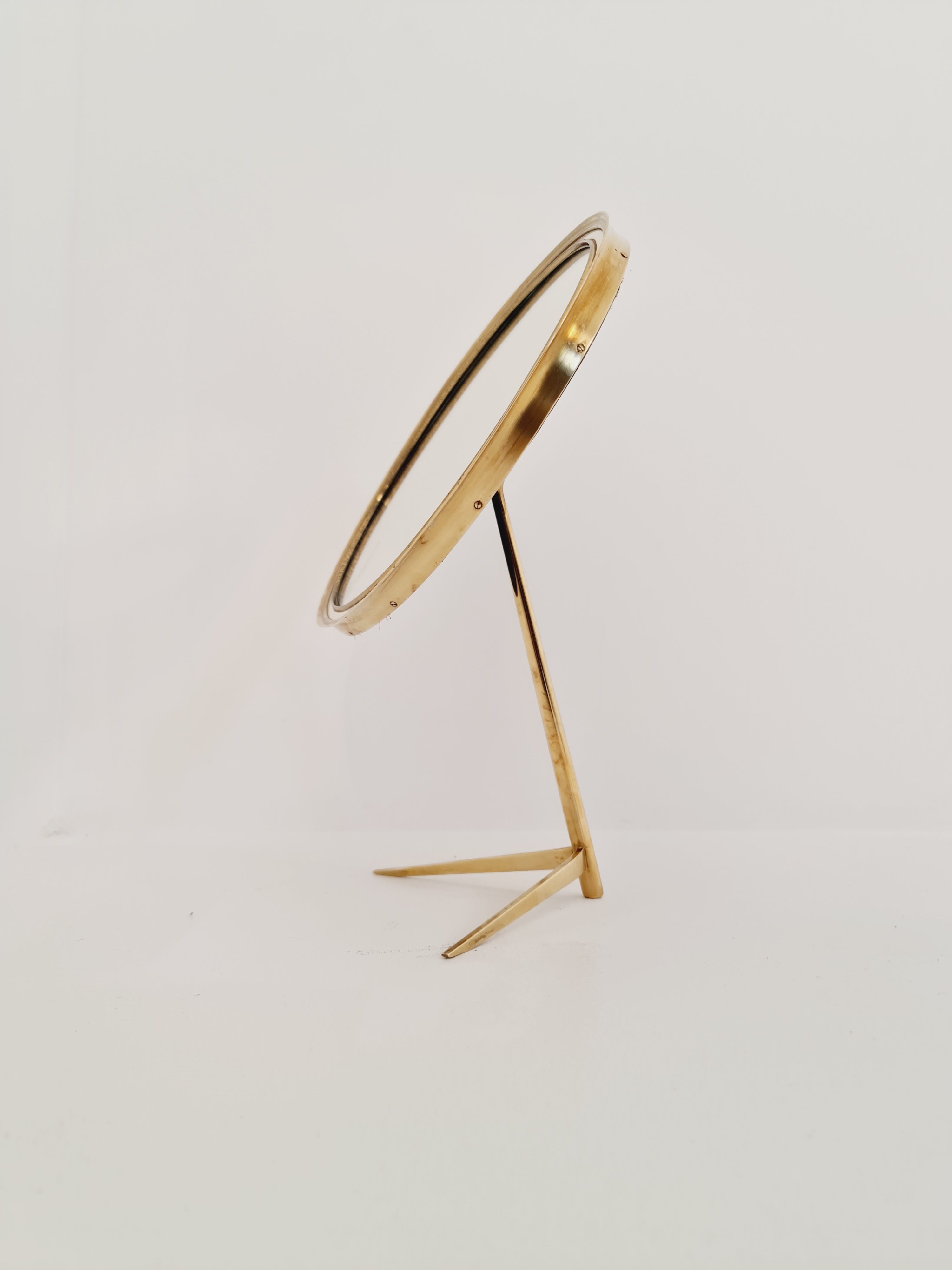 Mid century vanity brass  table mirror von vereinigte werkstätten münchen germany 1960s
