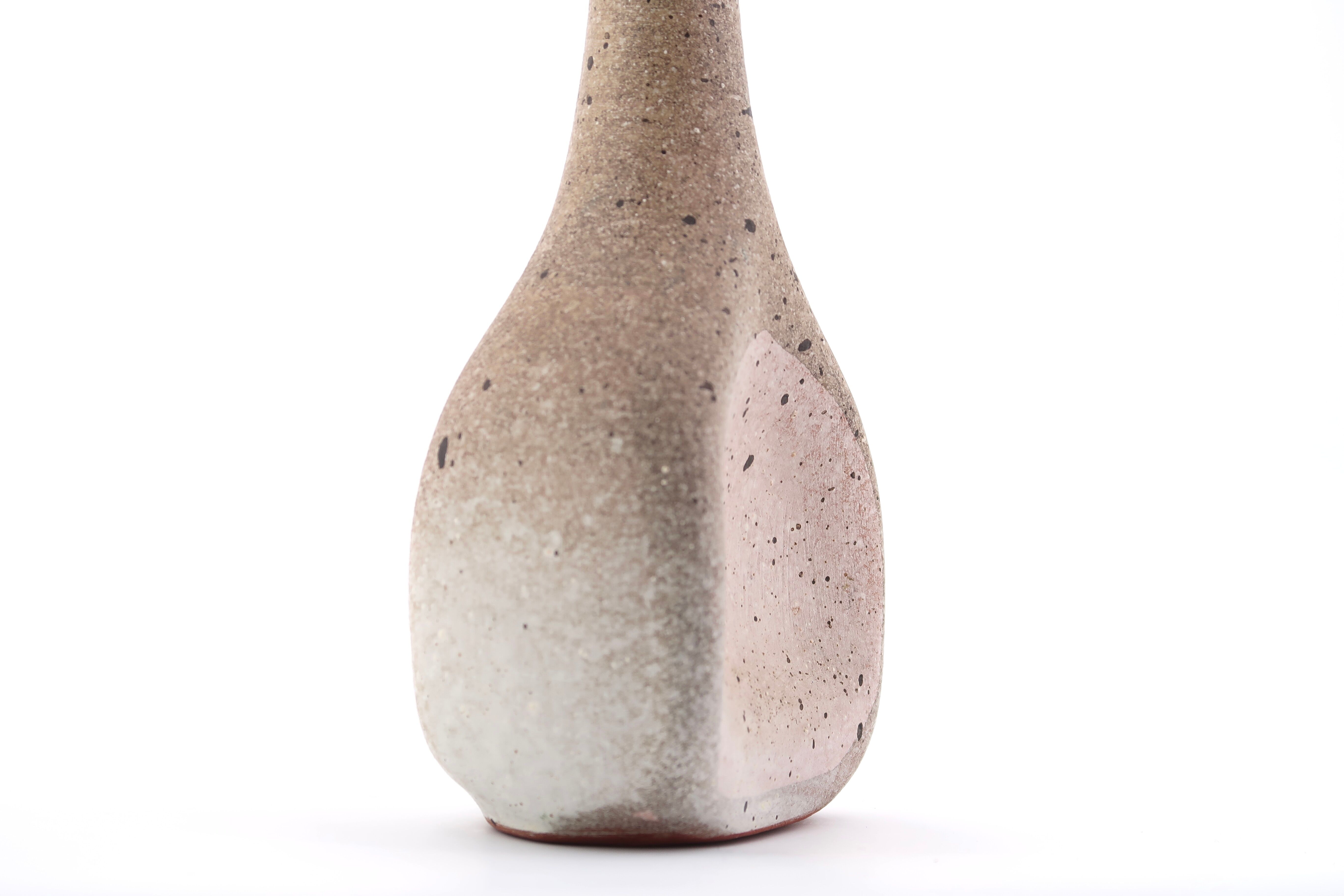 Beige grey ceramic bottle vase from Azé pottery