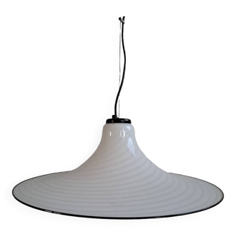 Vintage very large murano white swirl ceiling light black rim