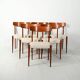 Ensemble de six chaises de salle à manger en teck scandinave, années 1960.