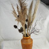 Vase with round reliefs and textured friezes, vibe seventies speckled ochre - Bay Keramik 60s 70s