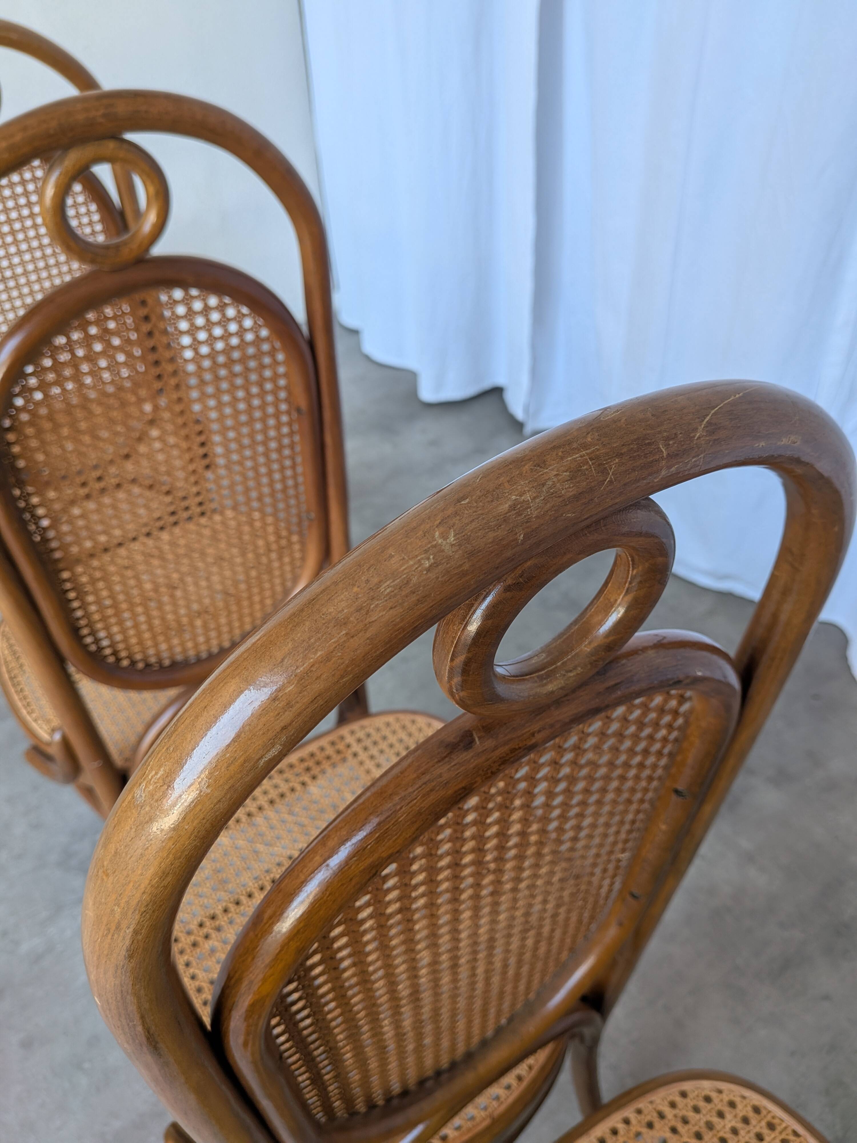Set of 4 Mid-century Bentwood Cane Dining Chair, Thonet Style, 1970s Yugosl