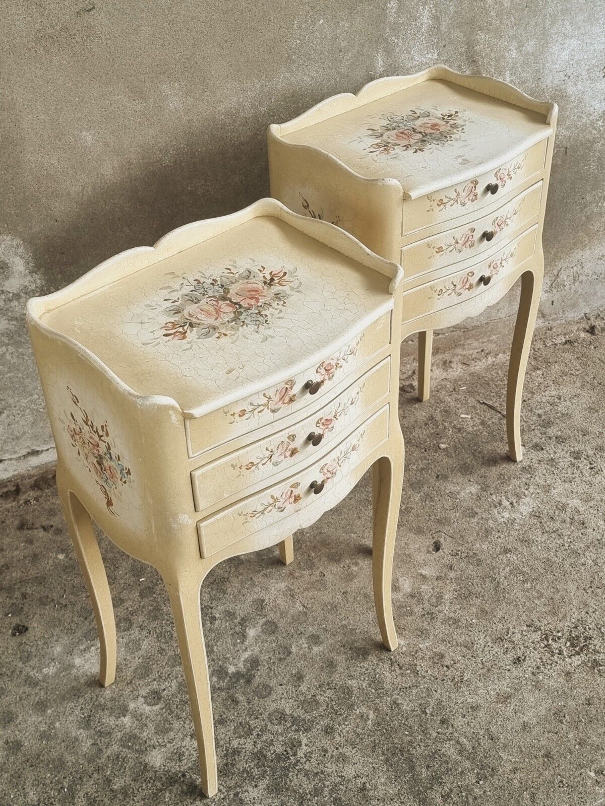 Set of bedside tables hand-painted Louis XV style