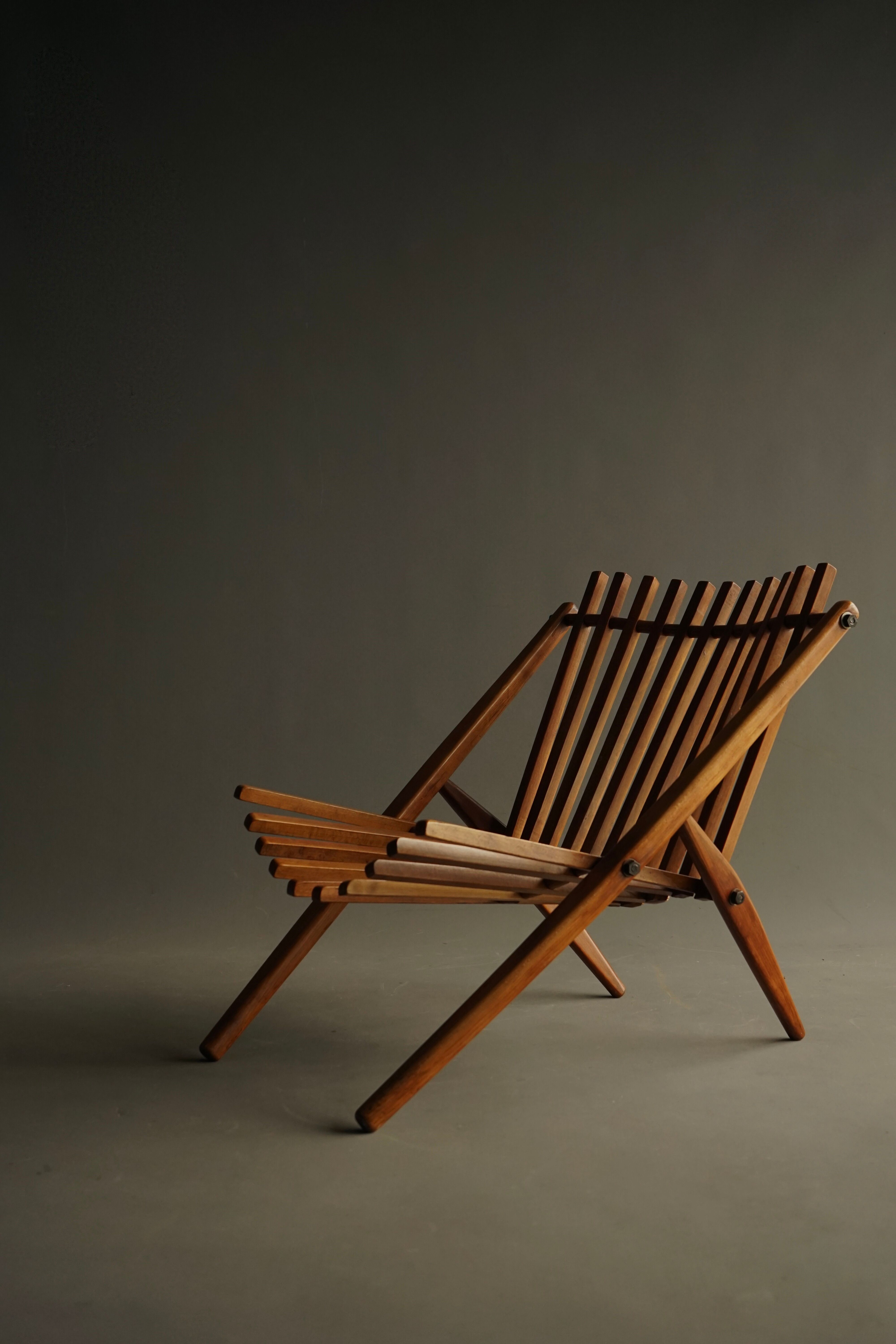 Vintage Dutch Slatted Lounge Chair in Beech, 1950s