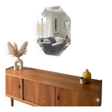 Modernist Octagonal Mirror – Art Glass & Wide Bevel – 1950s/60s